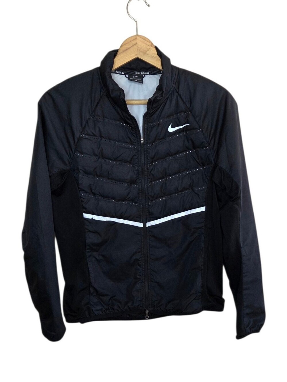 Nike AeroLoft 800 Down Running Jacket Black Quilted Ventilated Size Medium